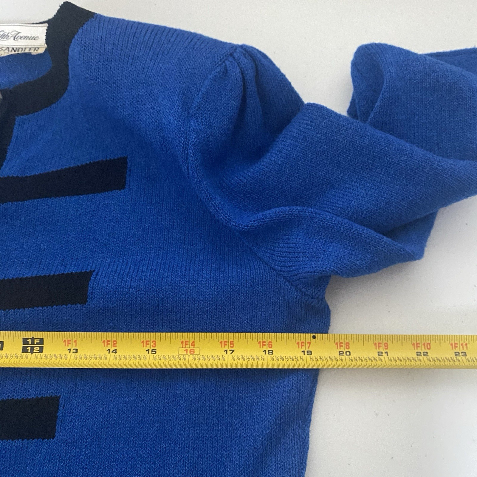 Pat Sandler for Wellmore Saks Fifth Avenue VTG Blue Knit Sweater Jacket Size 14