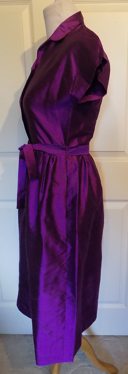 Vintage Purple Silk Dress Short Sleeve Matching Tie B35