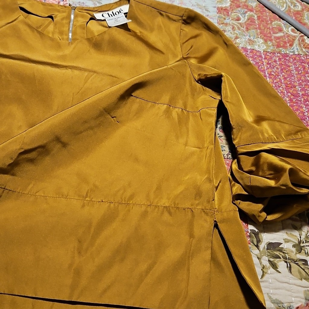 Vintage Chloé Ruffle-Sleeve Top – Mustard Gold Size 38 Made In France