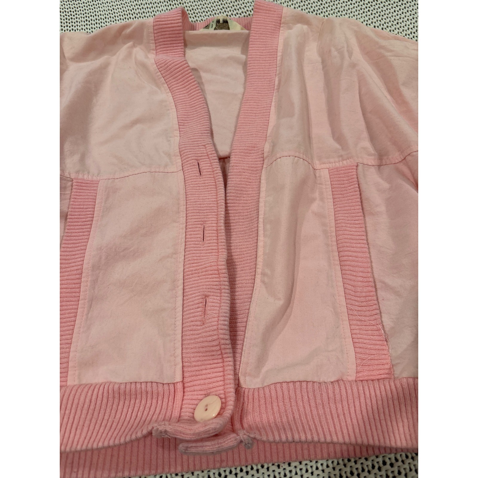 Vintage New Departures Pink Mixed Media Bomber Cardigan Jacket Macau RN 36461