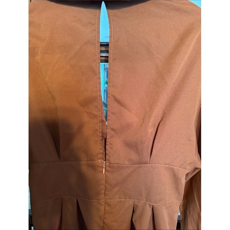 Terracotta Rust Lace Up Corset Mini Dress Long Sleeve Open Back Women Large