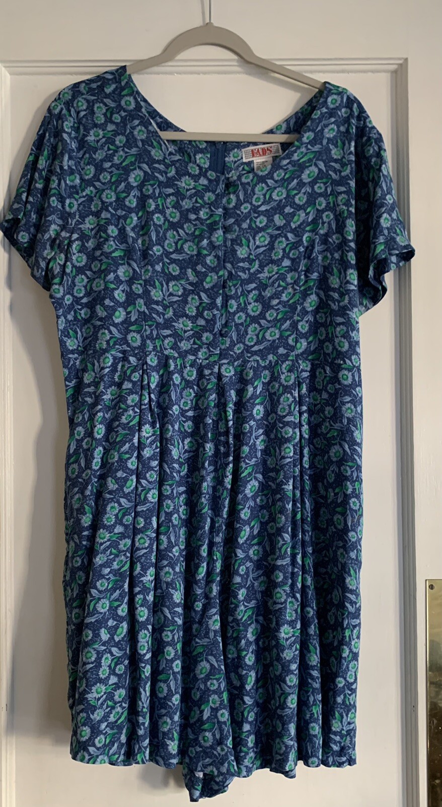 Vintage FADS Jumper Shorts Size 16 One Piece Blue Floral Pattern Pockets Zipper