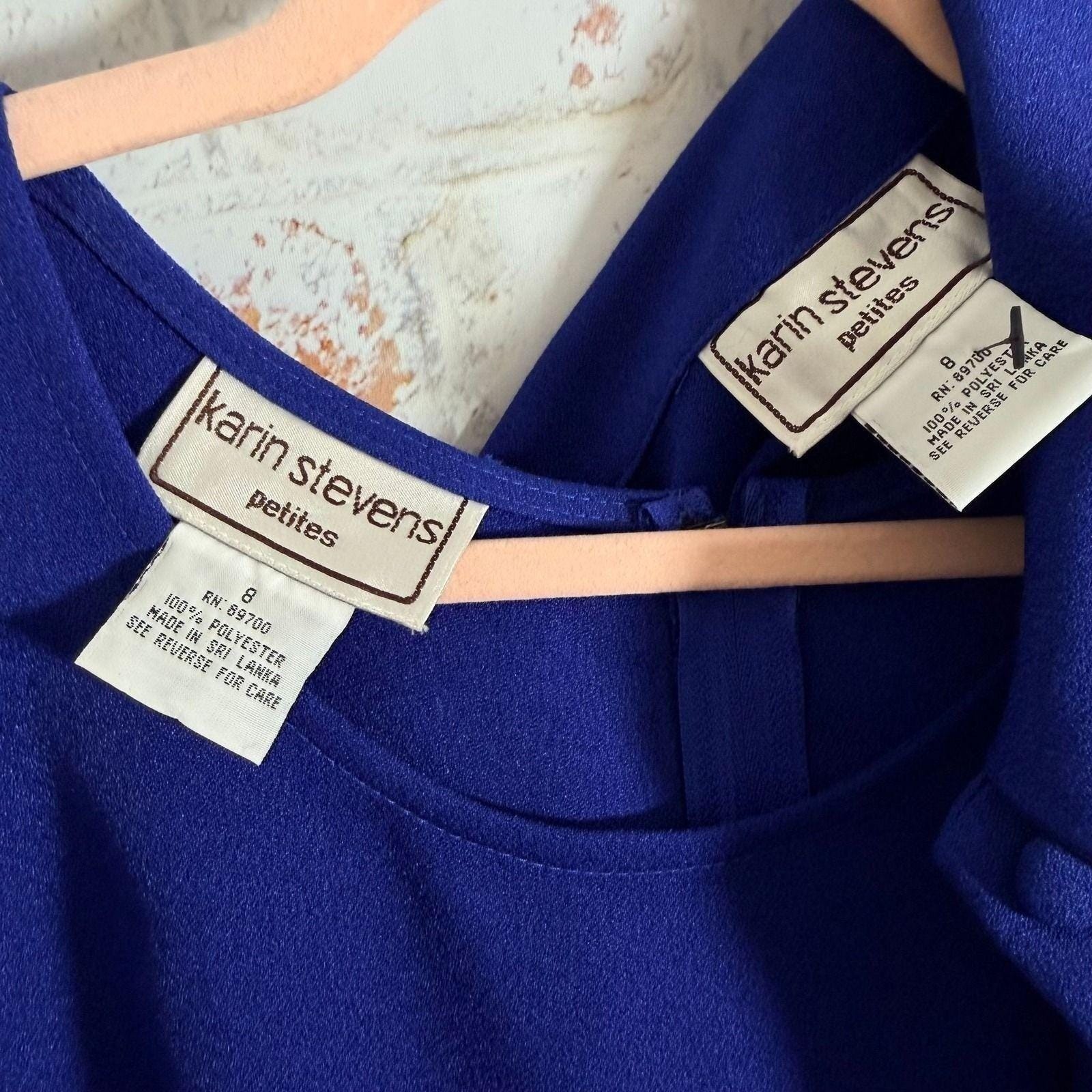 Karin Stevens Dress Set Womens 8P Blue Jacket Maxi Two Piece Petite Vintage