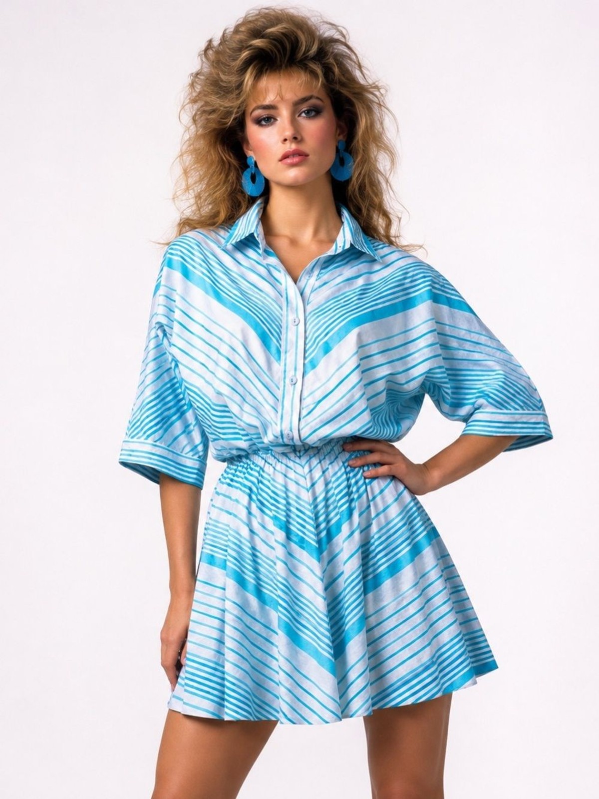 Vintage 1980s The American Shirt Dress Size 5/6 Blue White Striped Fit Flare USA