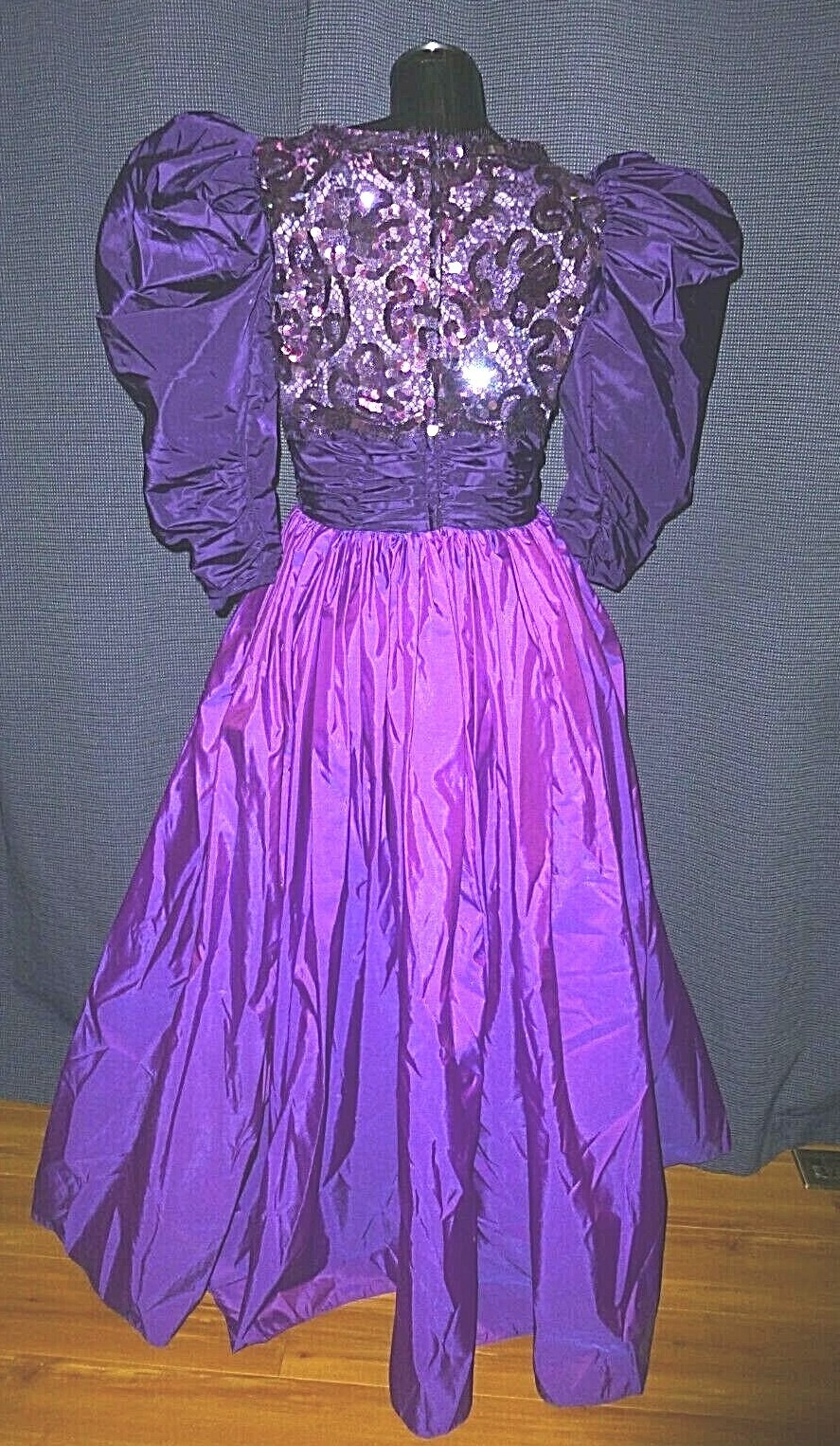 Vtg 80s VICTOR COSTA TAFFETA sequins Lace Evening FORMAL Ball GOWN maxi Dress XL