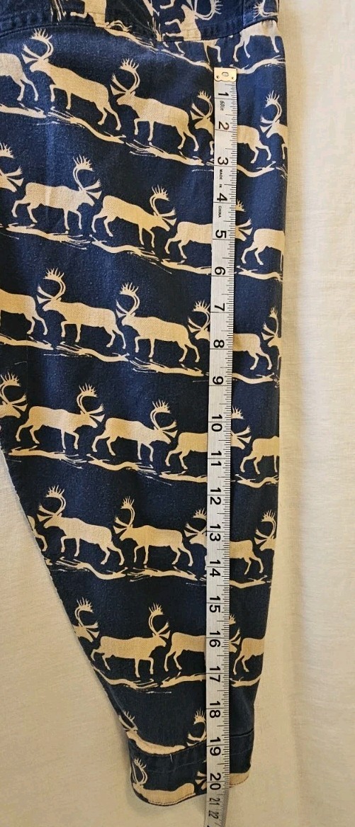 Vtg Barn Fly Casual Button Up Shirt Womens Size L Navy Elk All Over Pattern