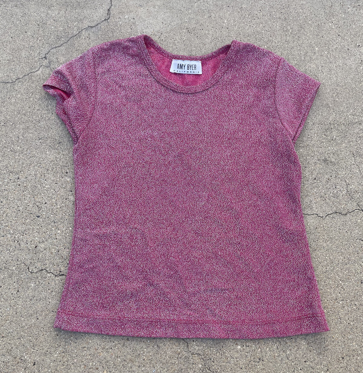 Vtg 90s Y2k Cyber Glitter Sparkle Pink Crop Top Amy Byer