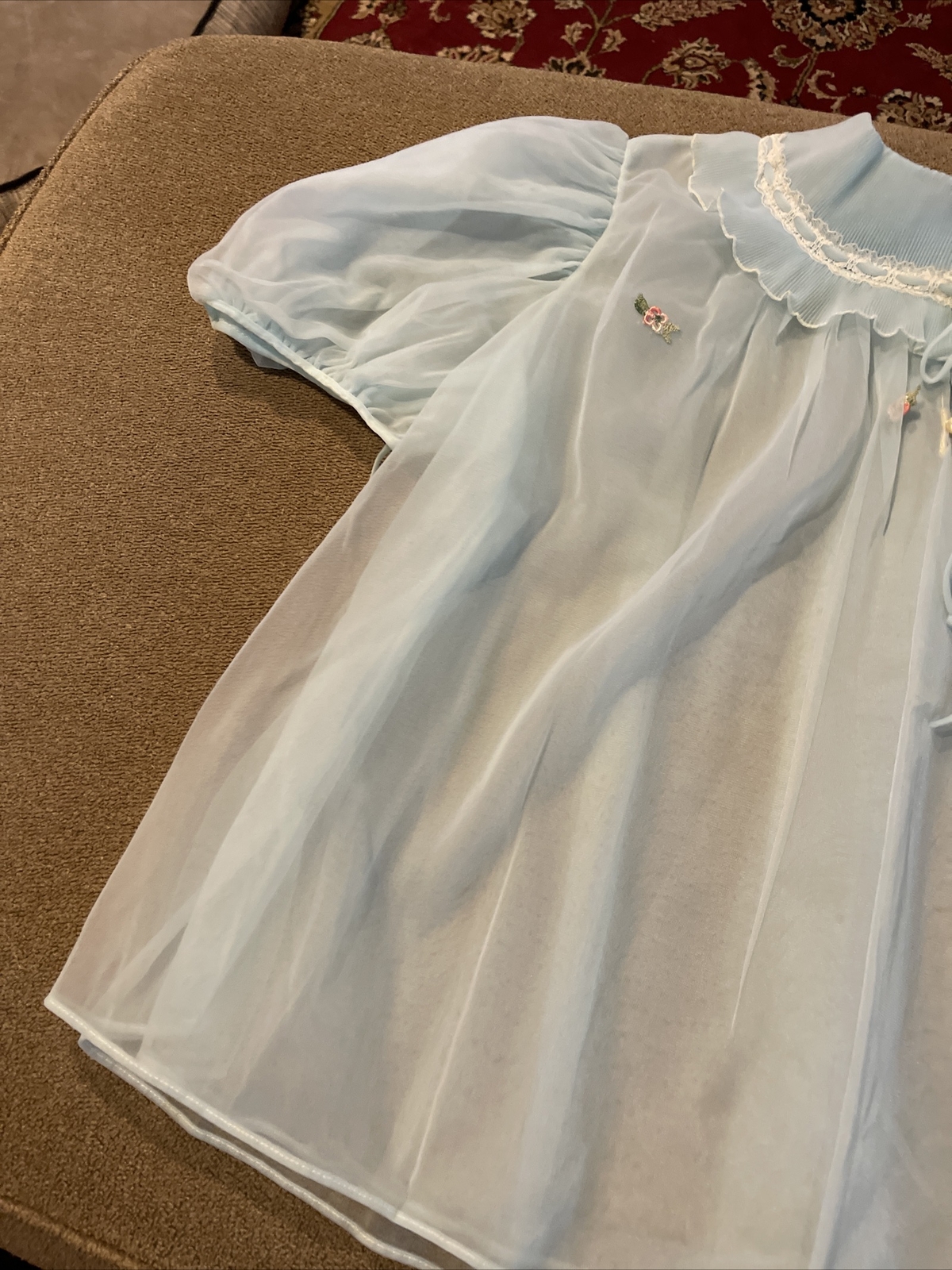 Vintage Nylon Top Lingerie Nightie Evette Brand Large Blue USA Made (SC)
