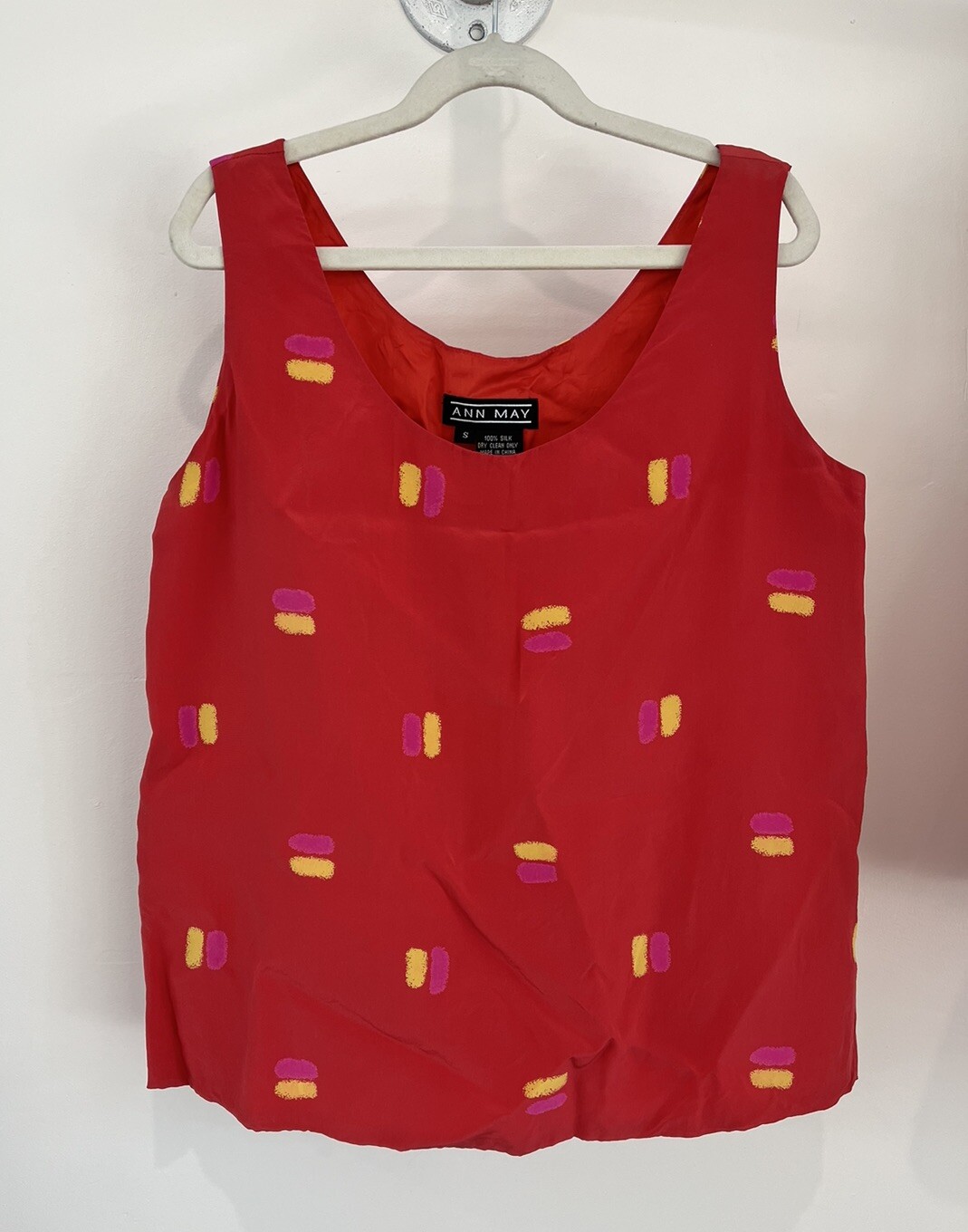 NWT Vintage 100% Silk Top crop Tank Ann May Pink And Yellow Size Small