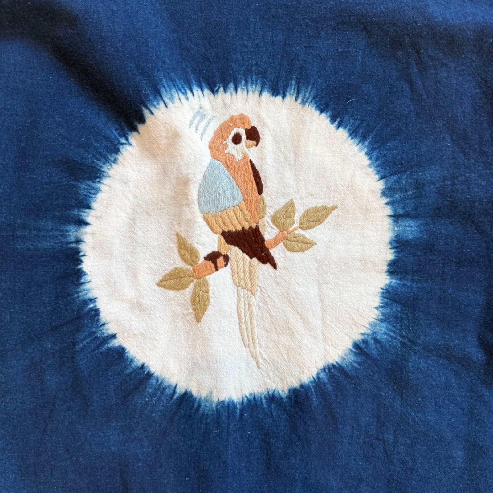 Vintage Indigo Dyed Reversible Jacket Bird Embroidery Tie Dye Blue Boho
