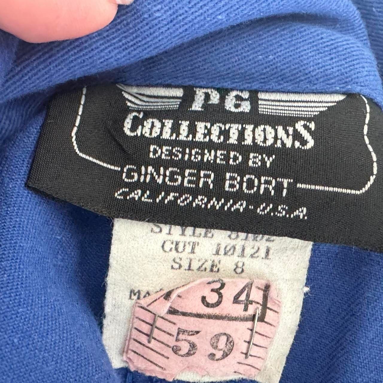 Vintage PC Collections Ginger Bort Blue Gold Trim Button-Down Dress