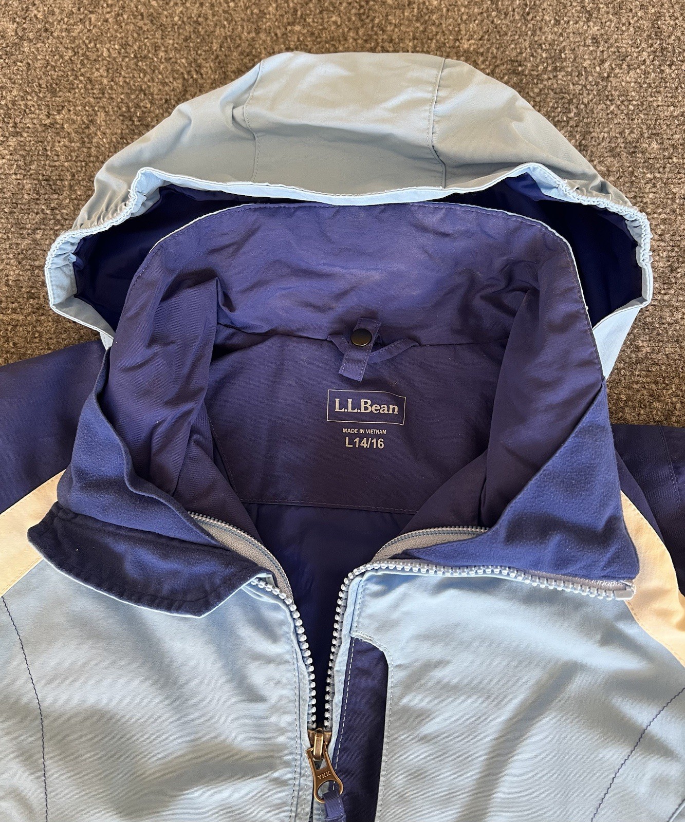 L.L. Bean VTG Womens Jacket Windbreaker 2-Tone Blue Packable Hood Nylon Large