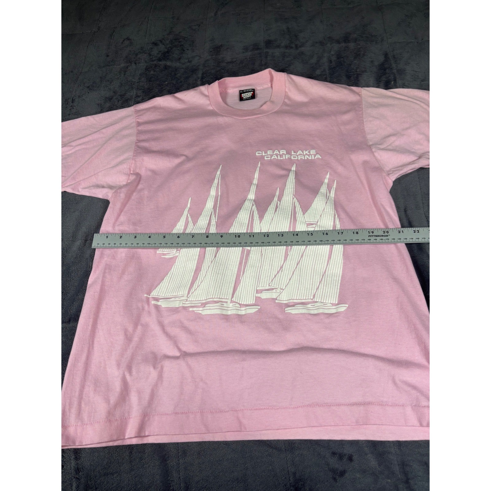 Vintage Screen Stars Best Pink Clear Lake California Sailboat T-Shirt Mens XL