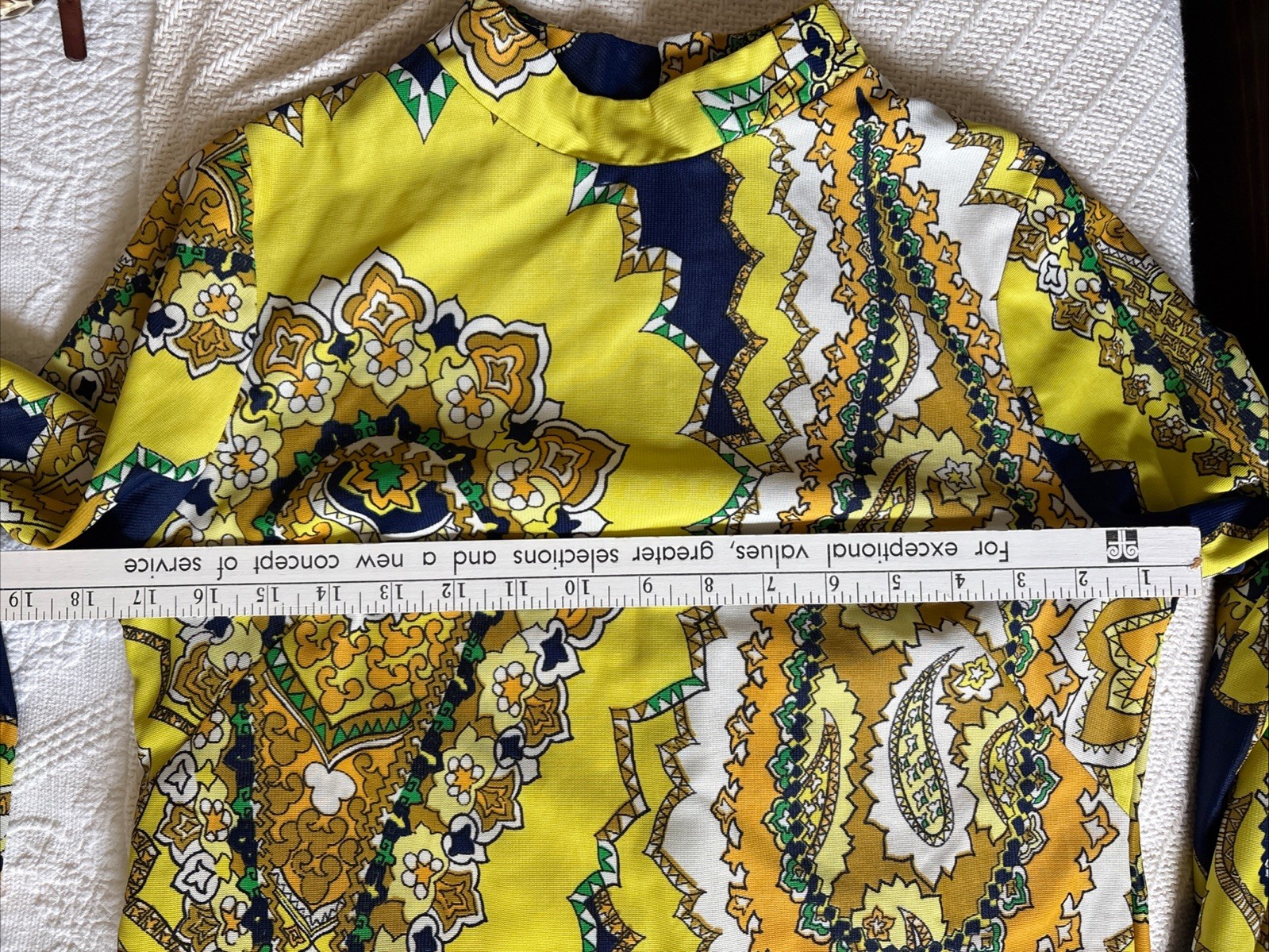 Vintage Linda California yellow Retro print womans Long Sleeve Dress