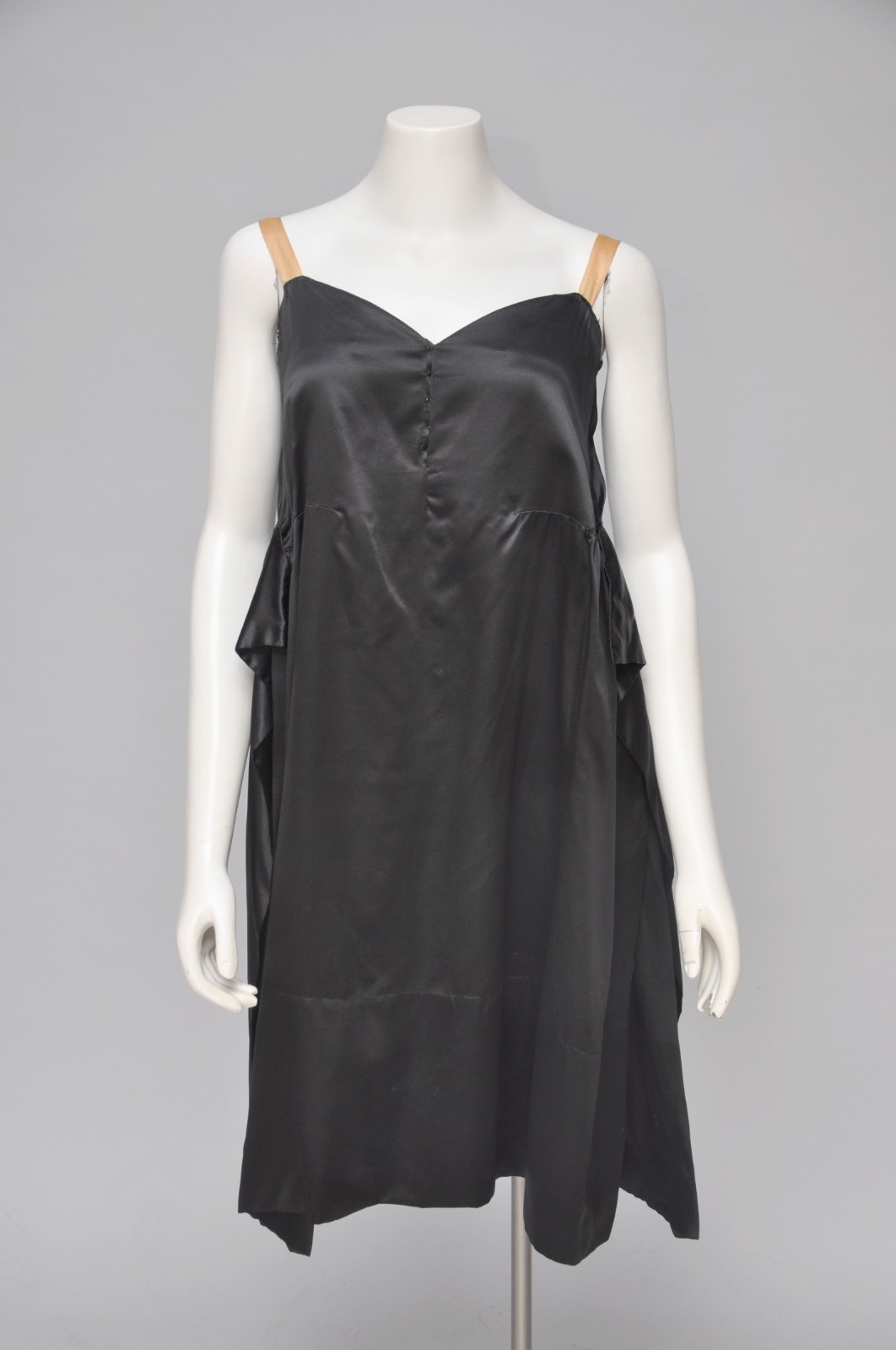 Antique VTG 1920s Black Silk Robe de Style Slip Dress Goth Unique XS/S