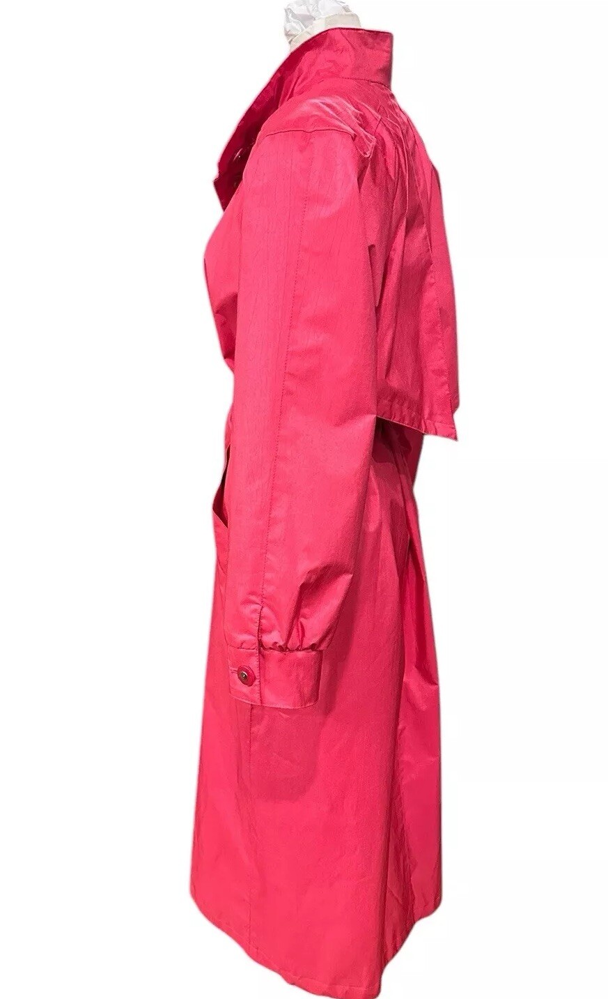 1980s J Gallery Women’s Trench Coat Watermelon Pink Belted Raincoat 11/12 Petite