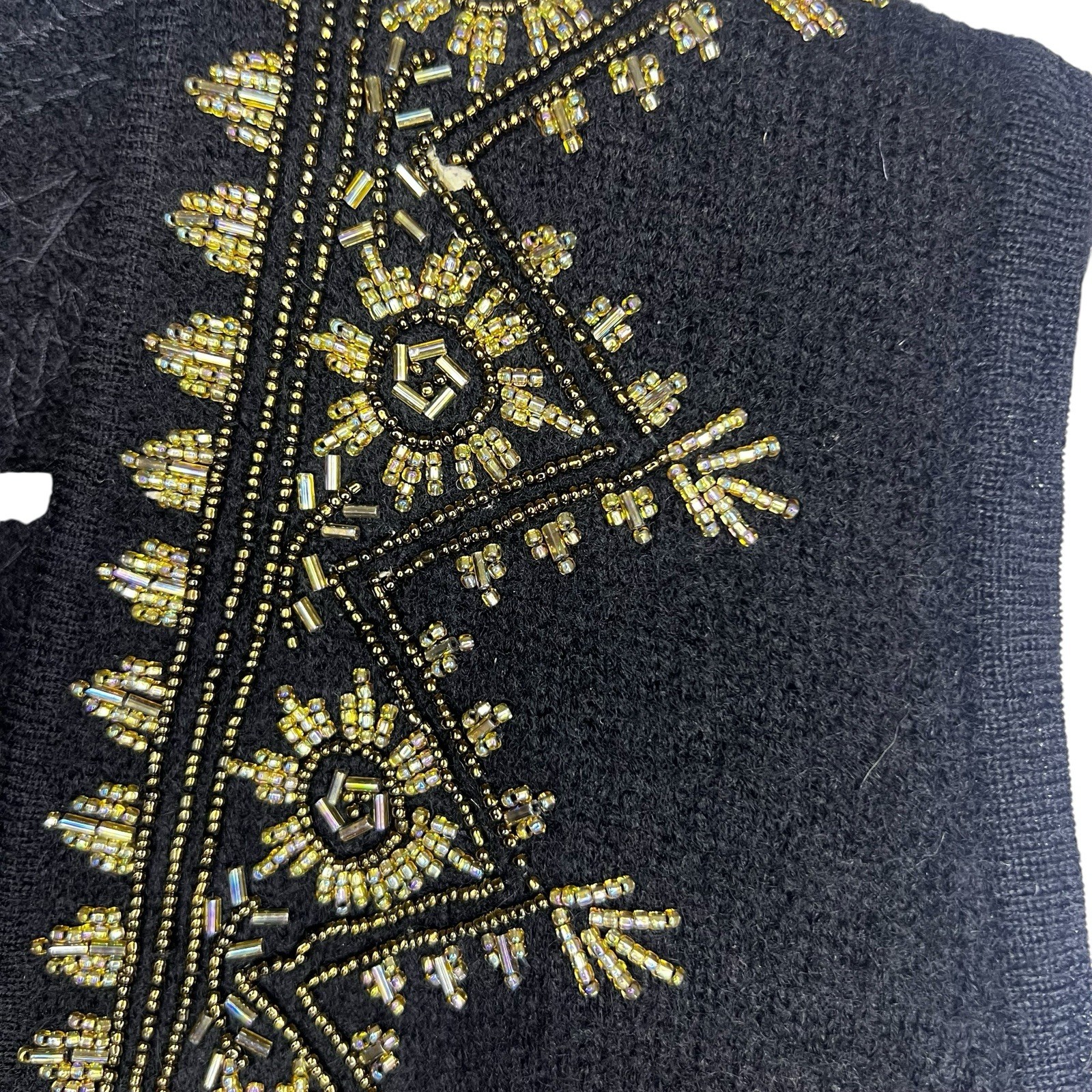 Black Wool Women Vintage Vest w/ Bronze & Silver Embroidered Beading
