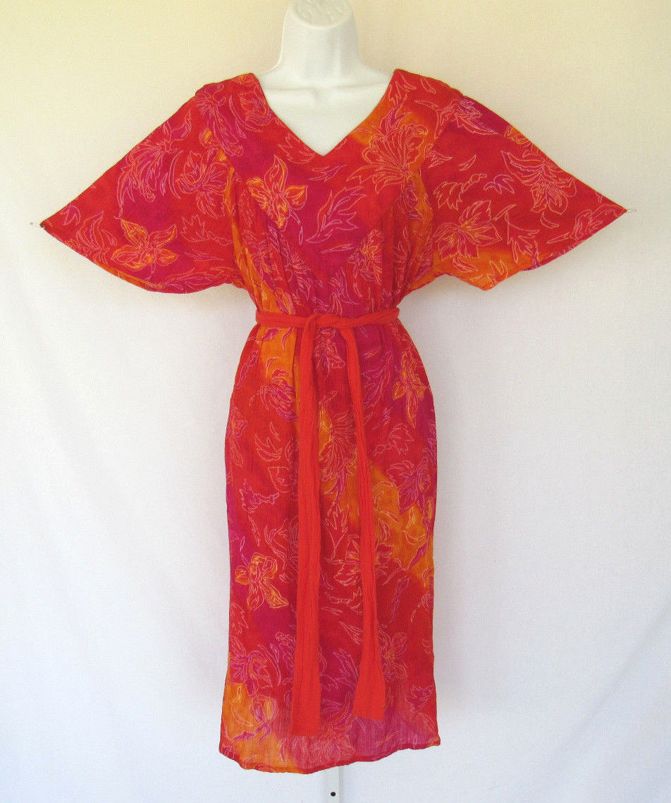 VINTAGE 1990s SANTE CLASSICS COTTON FLORAL SUMMER LOUNGE DRESS BELT MADE INDIA