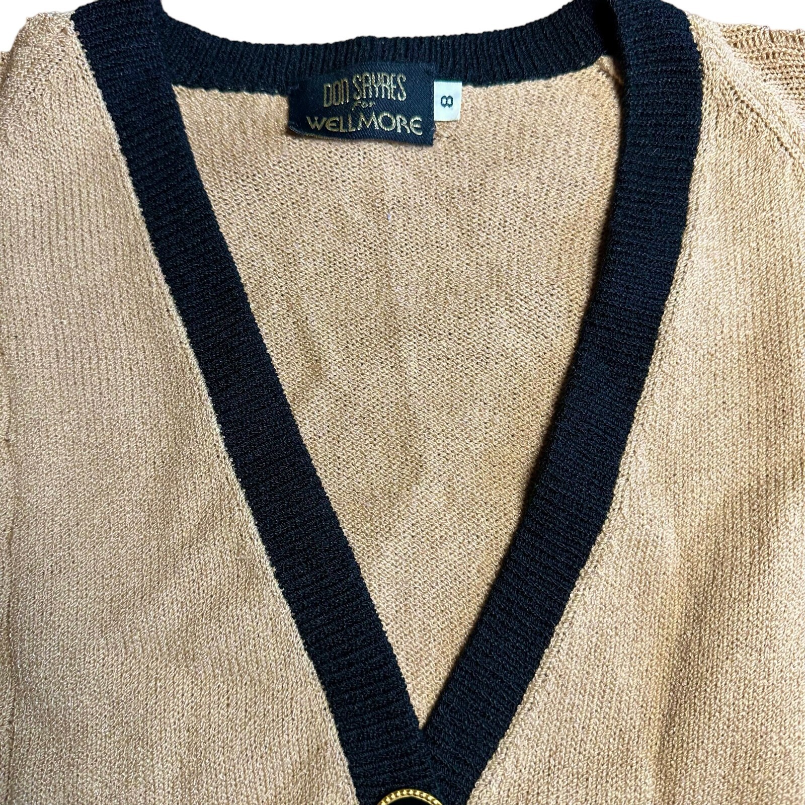 Vtg DON SAYRES for WELLMORE Sz 8 M Made USA Camel Tan Wool Caridgan Sweater RARE