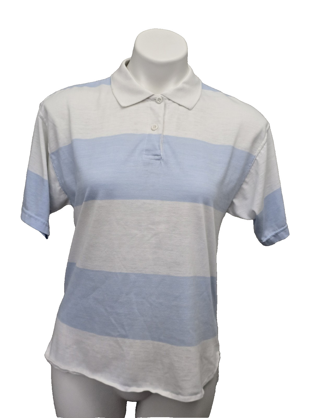 Vintage Energie Blue White Striped Polo Top High Low Hem Size L 80s Preppy