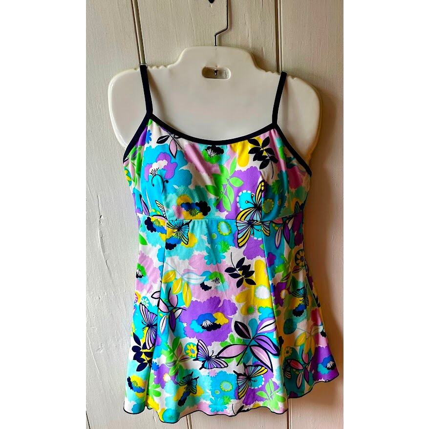 Vintage Gabar swimsuit size 10 connected two piece bold floral print tankini