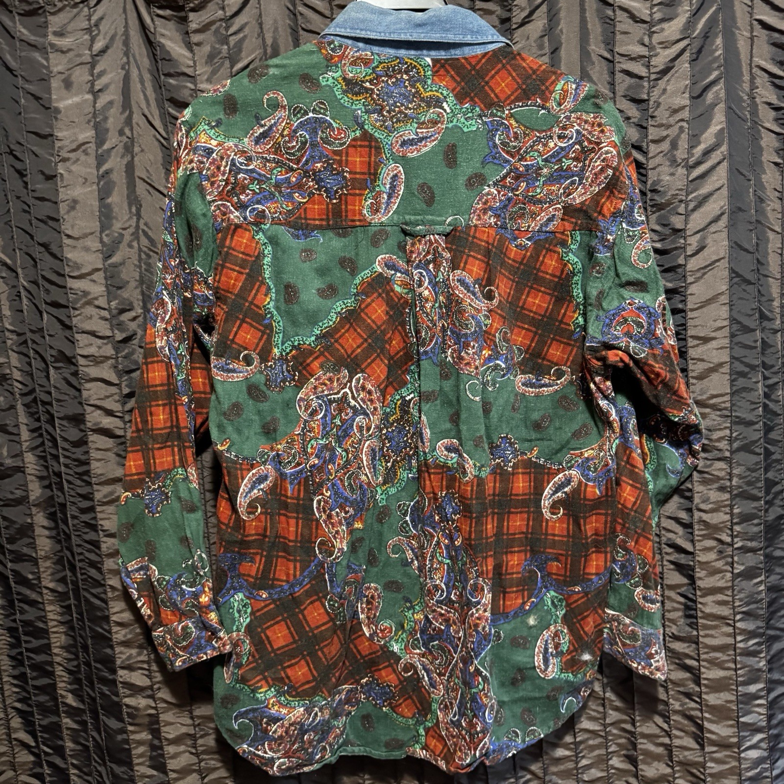 No Barriers Flannel & Denim Western Style Shirt Women’s Small Plaid Paisley Vtg