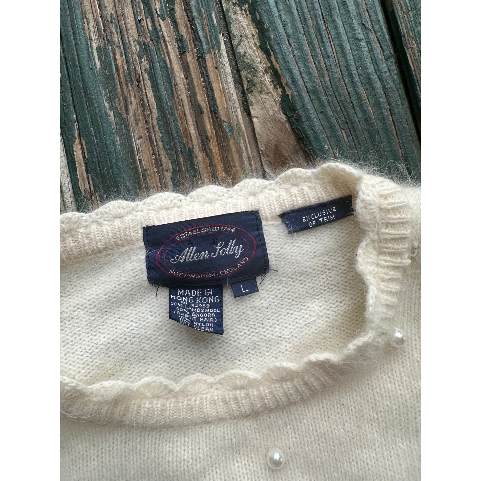 Allen Solly Vintage Cream Angora Lambswool Pearl Embellished Sweater Large
