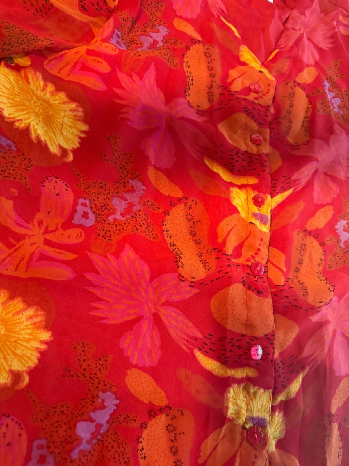 Vtg Speed Limit MPH Button Up Shirt Floral Red & Yellow Size Large 80s/90s