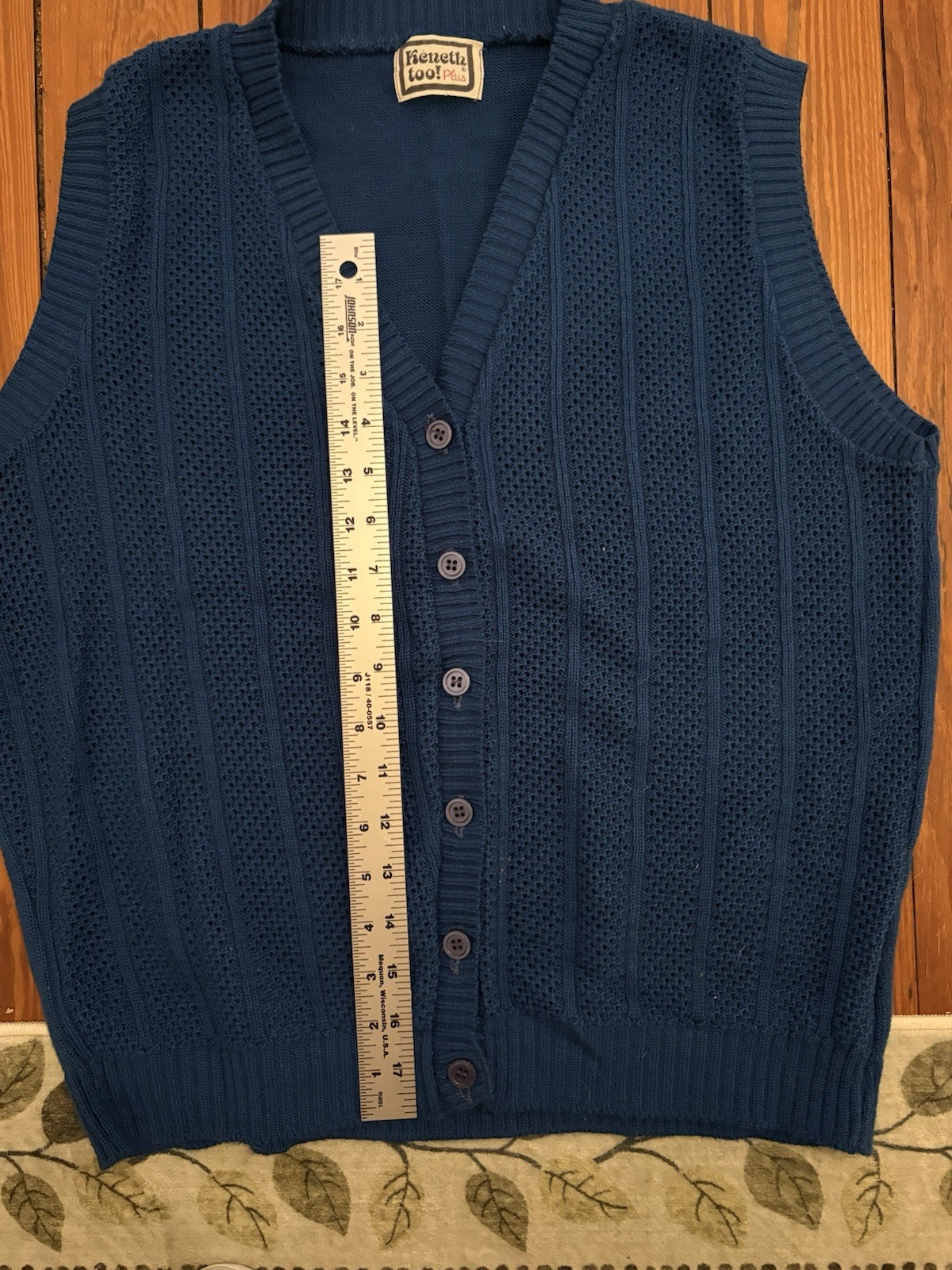 Vintage 1970s Kenneth Too! Blue Knit Sweater, Button Down, Size S/M