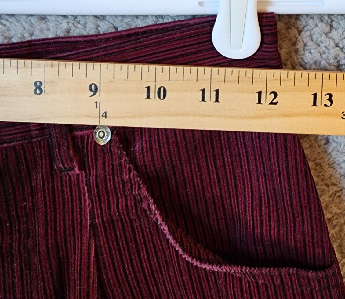 Vtg 70s Lee Women’s High Waisted Velvet Straight Jeans Pants Burgundy Striped 12