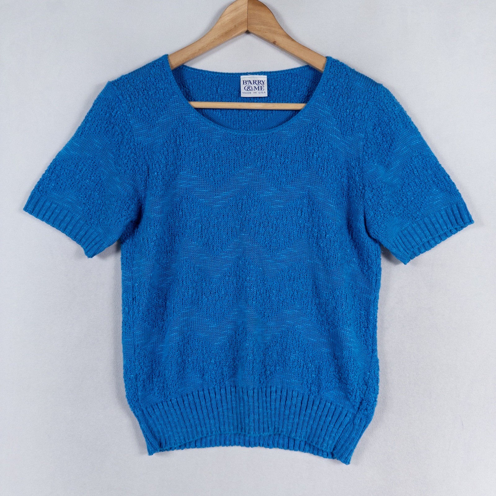 Vtg Barry & Me Sweater Womens One Size Blue Short Sleeve Textured Cottagecore
