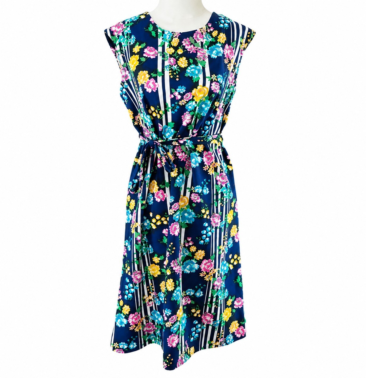 VINTAGE 60S 70S ELECTRIC FLORAL MOD SHIFT DRESS SZ M 8 10