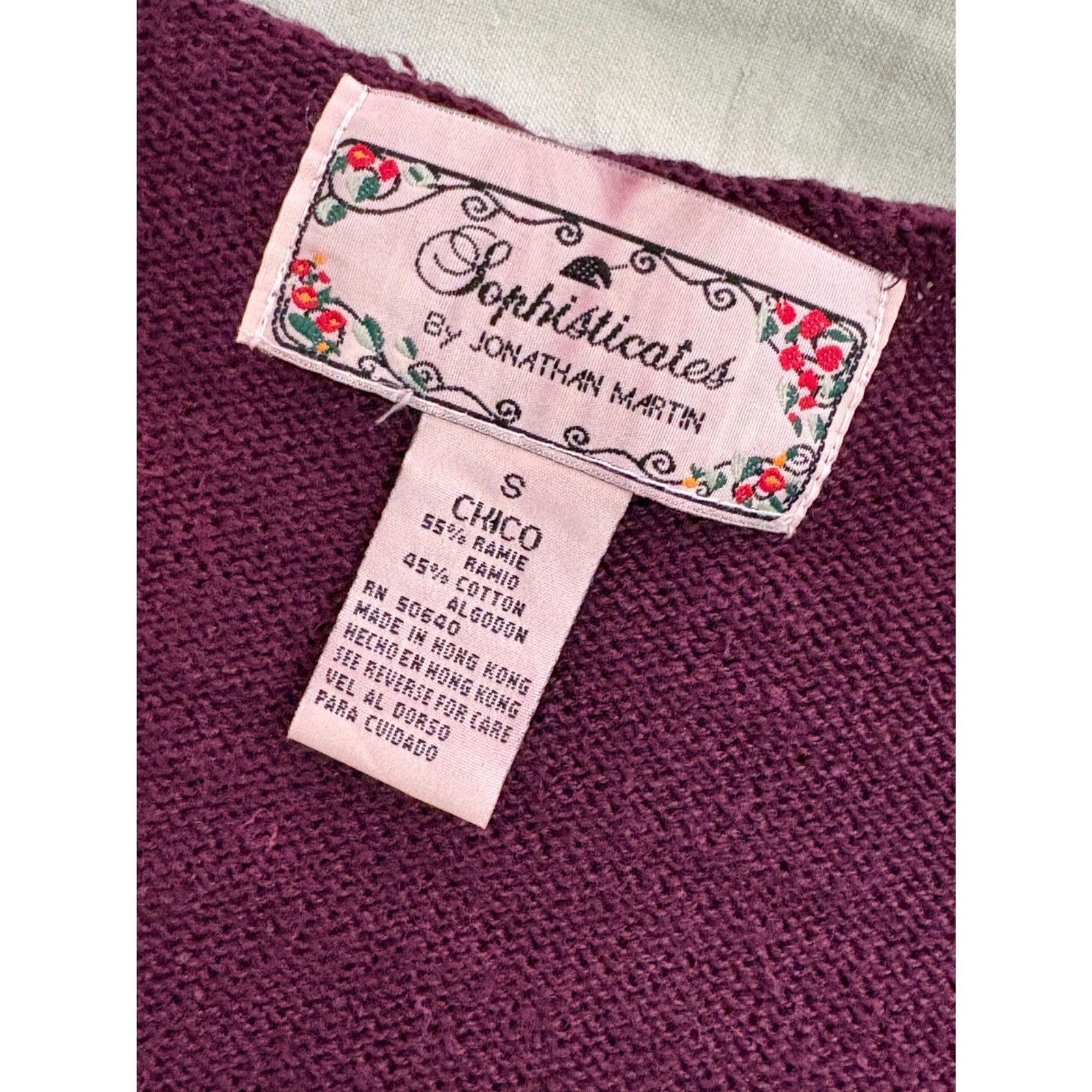 Wool and Cotton Embroidered Flower Cardigan Vtg Small