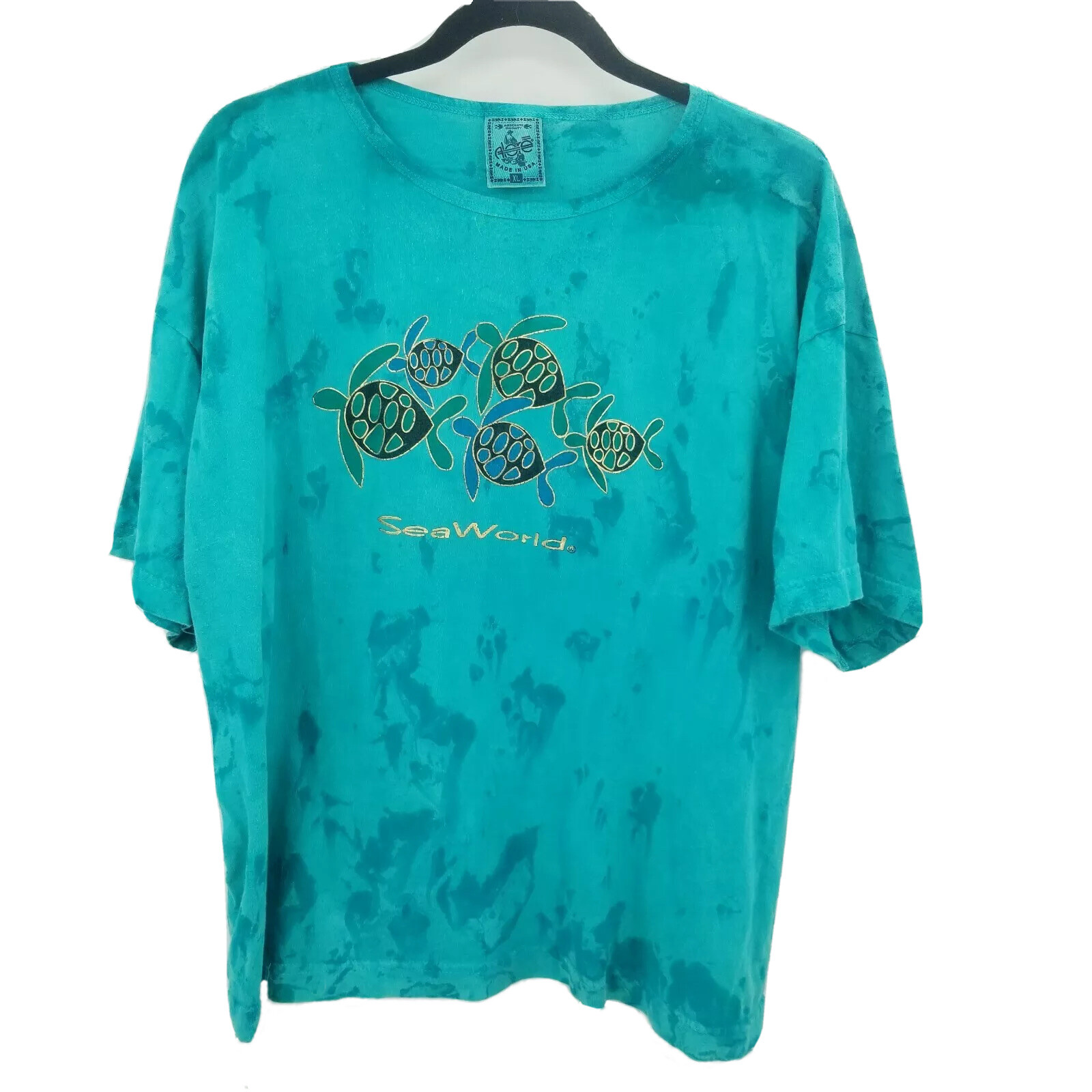 Vintage Alore tye die Sea World t shirt xl teal blue graphic metallic turtles