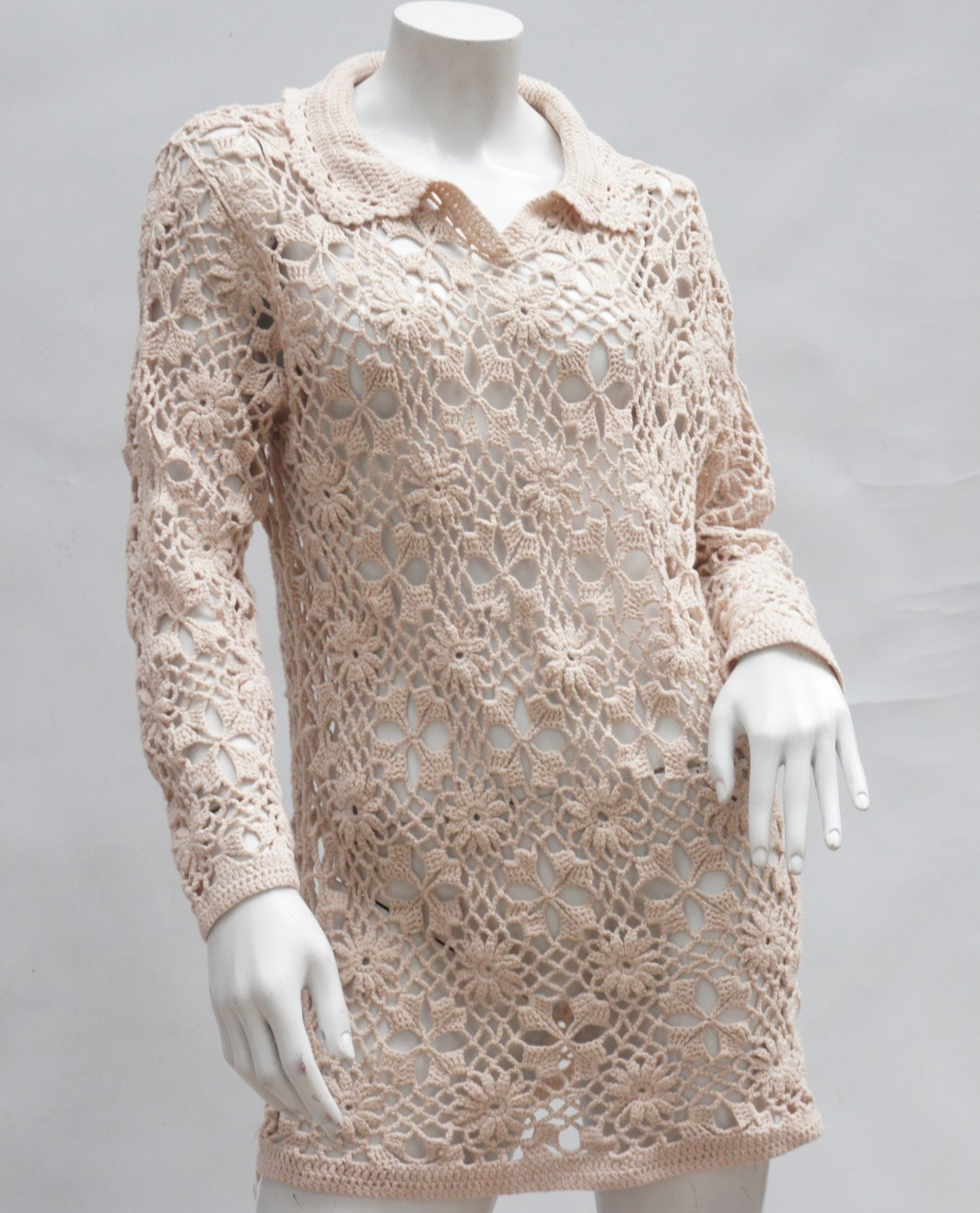 Vintage Open Lace Crochet Cotton Sweater Cottagecore Boho