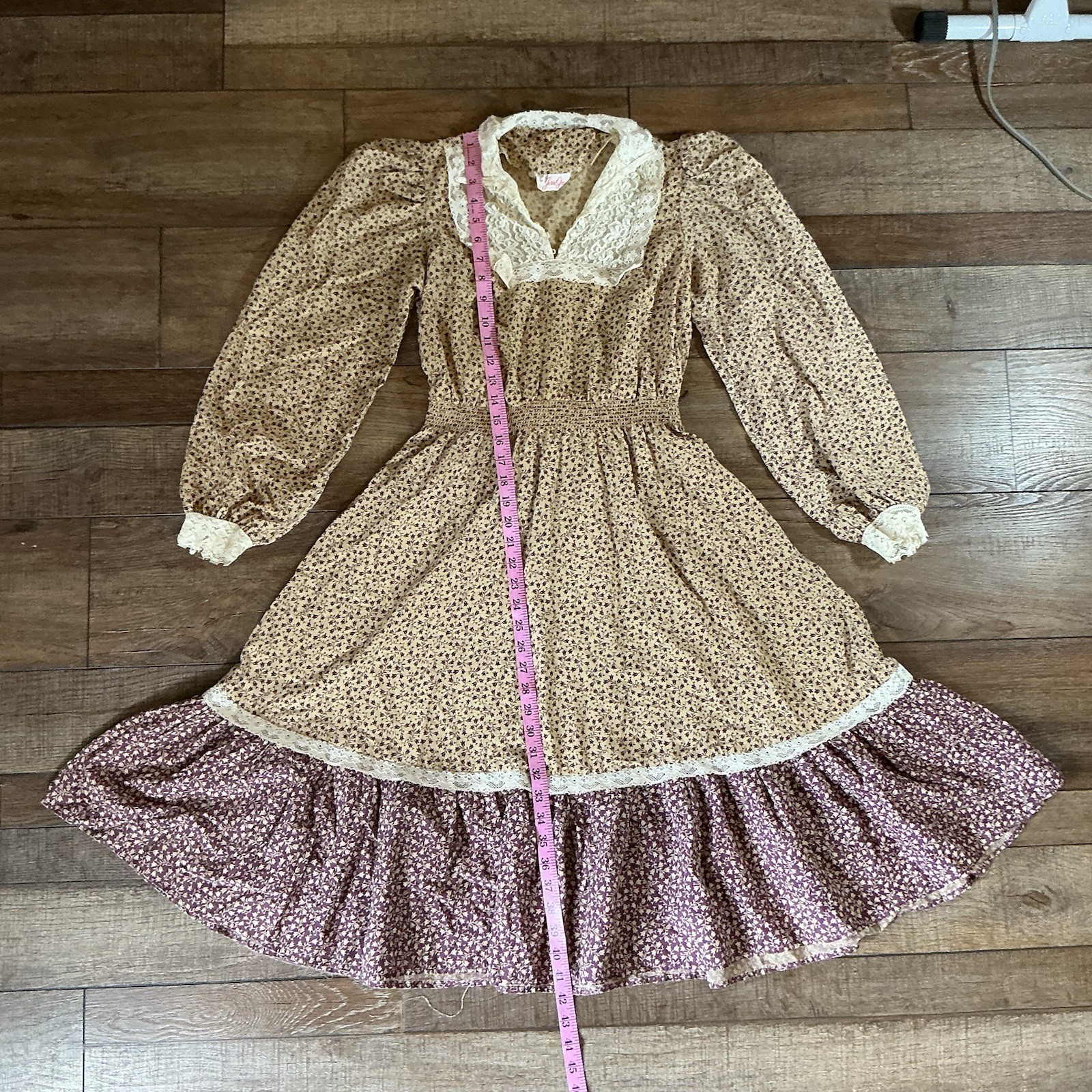 VTG 80s Candi Jones Prairie Dress Women’s Small Cream Lace Midi Fit Flare #10822