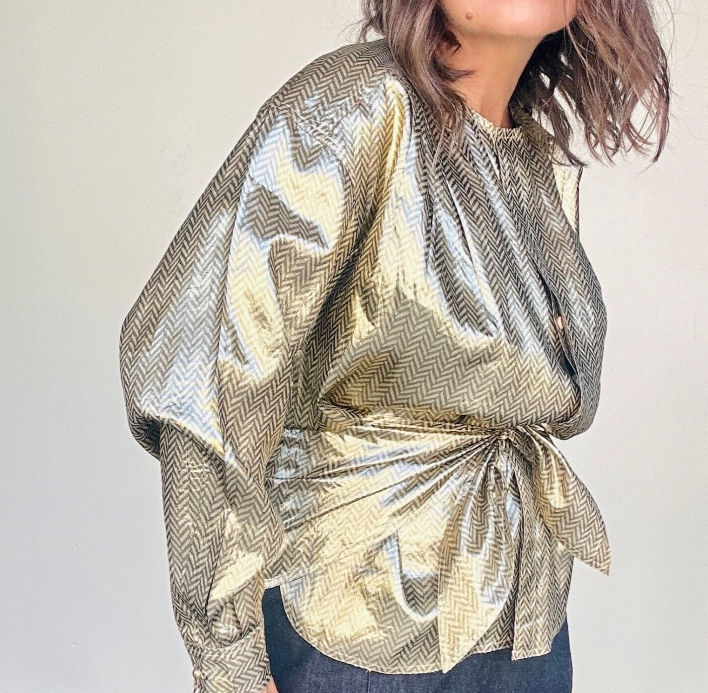 Ciao Womens Gold Silk Metallic Blouse Size Medium Vintage 80s Disco Gold Top