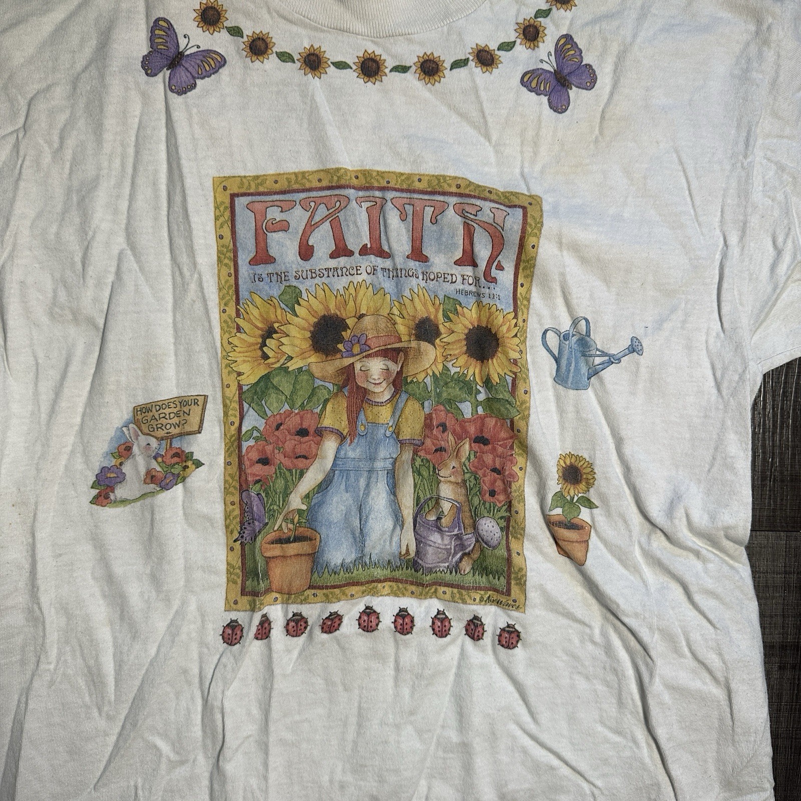 Vintage Fruit of the Loom Faith Gardening Sunflower T Shirt Women’s Size Large