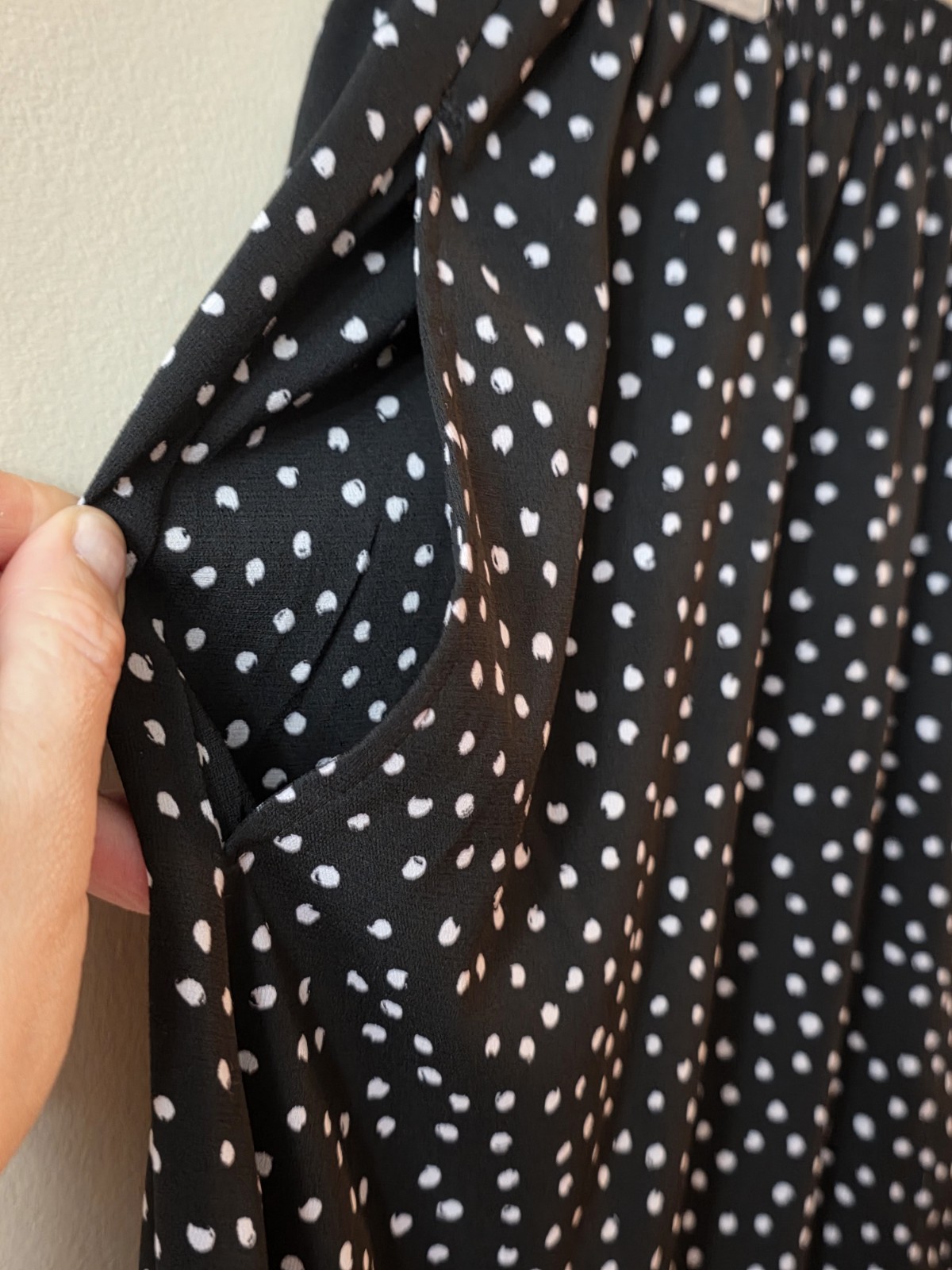 VTG BON WORTH USA MADE PL POLKA DOT CIRCLES SECRETARY SKIRT PETITE LARGE BLACK