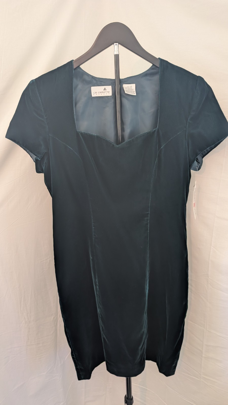 Vintage Deadstock Liz Claiborne Velvet Dark Teal Body Con Dress Size 12