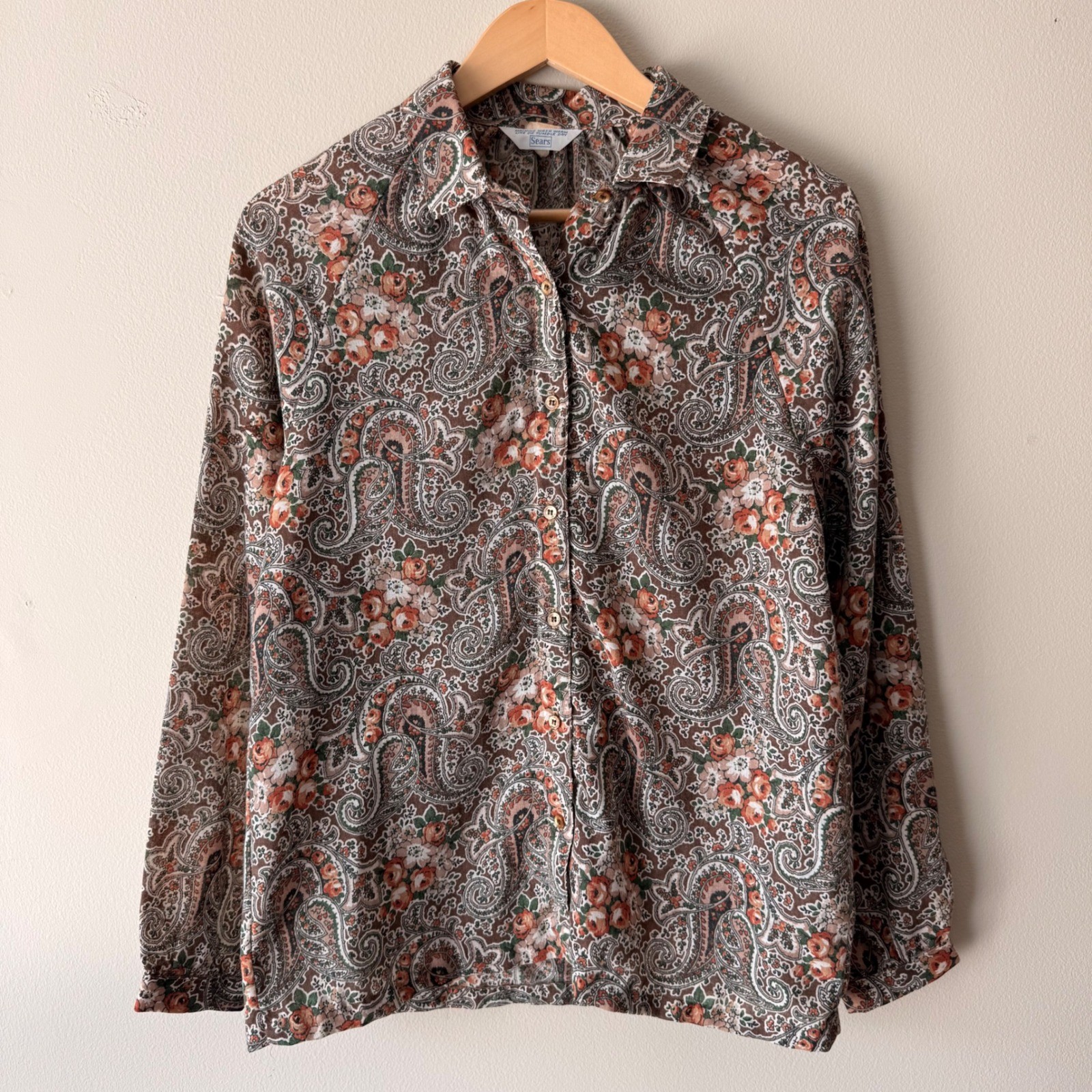 Vintage 80s 90s Sears Floral Pattern Sears Western Wear Long Sleeve Button Up