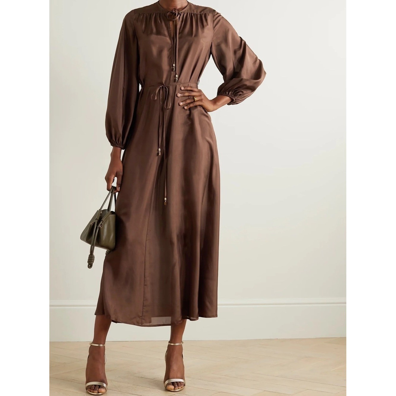 Zimmermann Chocolate Brown 100% Silk Maxi Dress NWT AU 1 / US Small