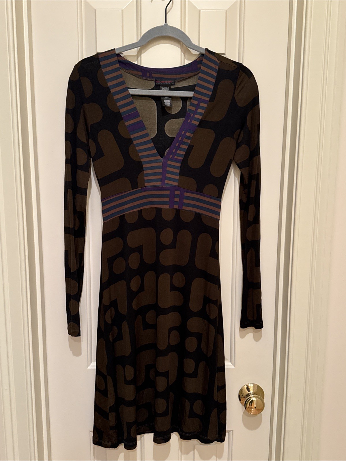 Vintage Custo Barcelona Dress Designer Size 2 Geometric Mod Art Deco Artsy Midi