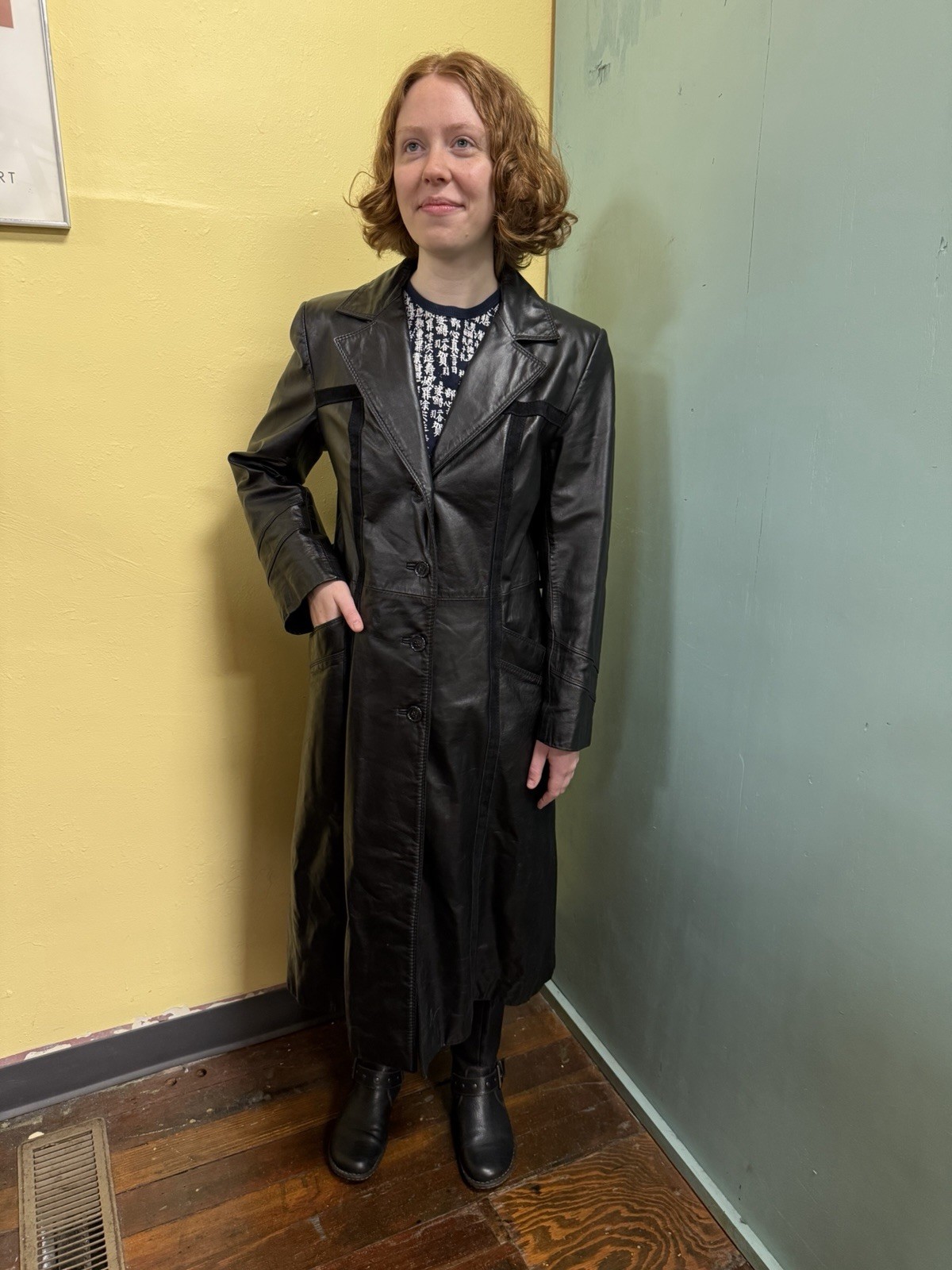 Vintage 70s The Tannery Montgomery Ward Black Leather & Suede Trench
