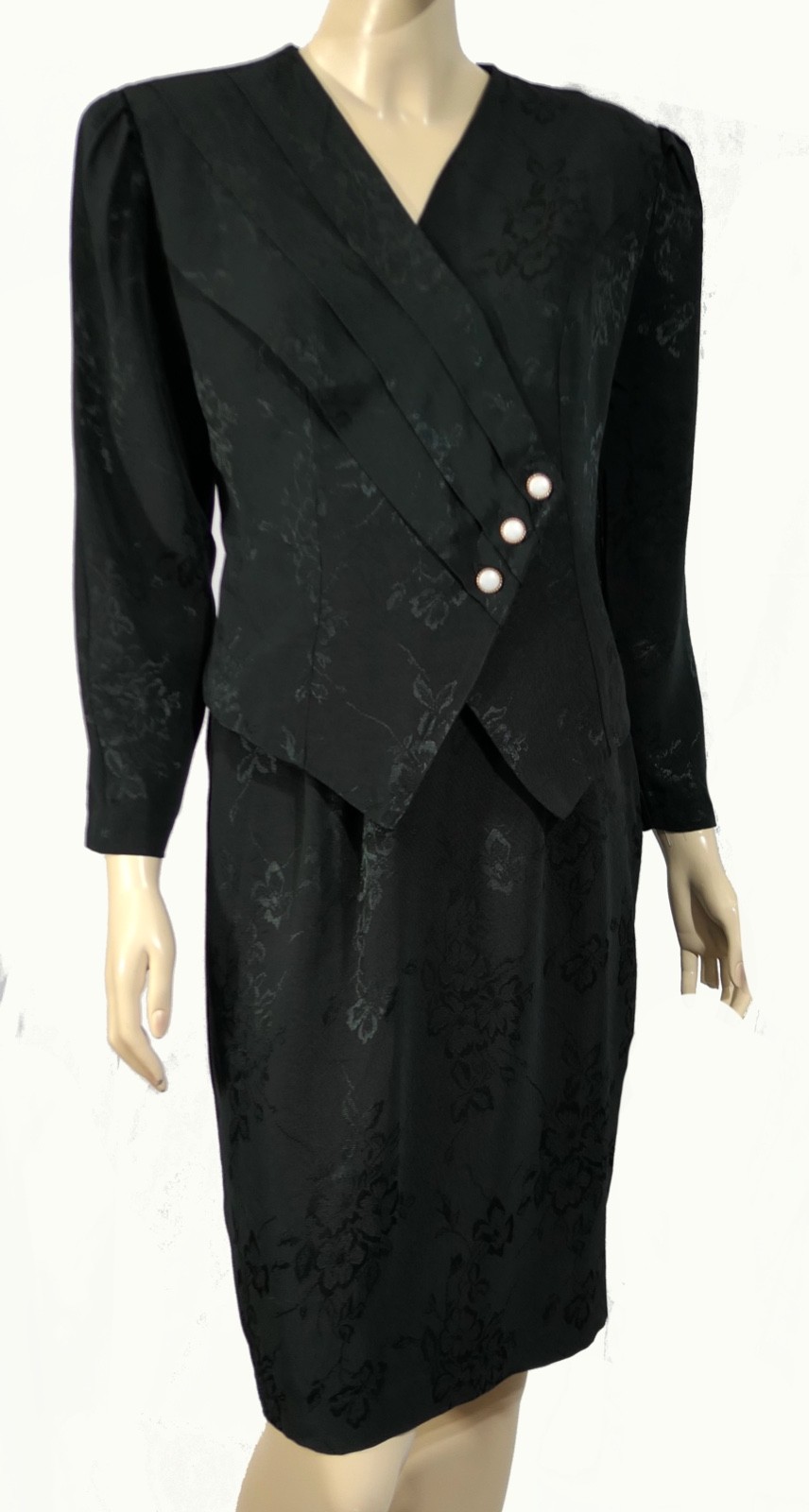 Vintage 80s REO Girl Power Black Damask Skirt Blazer Suit Set M