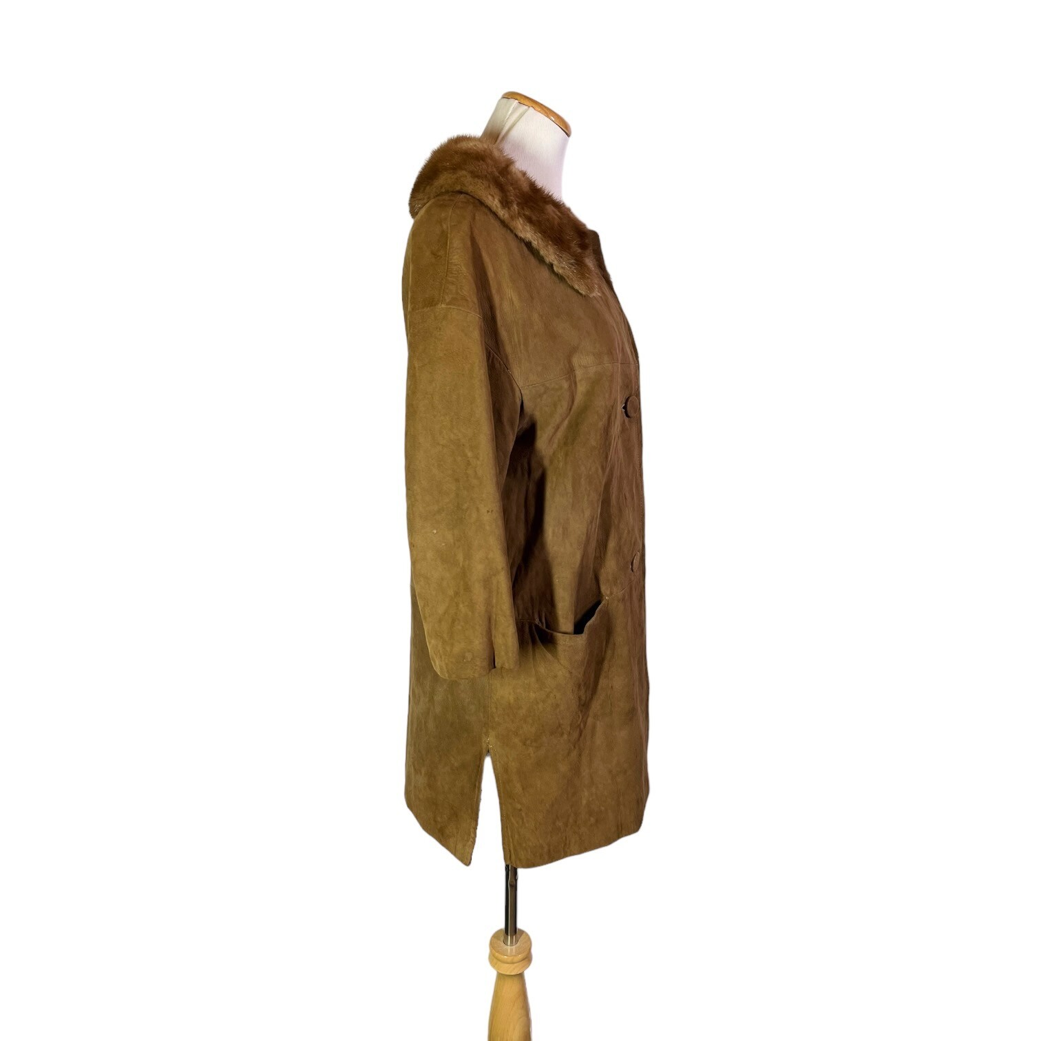 Vintage 60s Jacqueline’s Feminine Apparel Memphis Nubuck Leather Coat Fur Collar