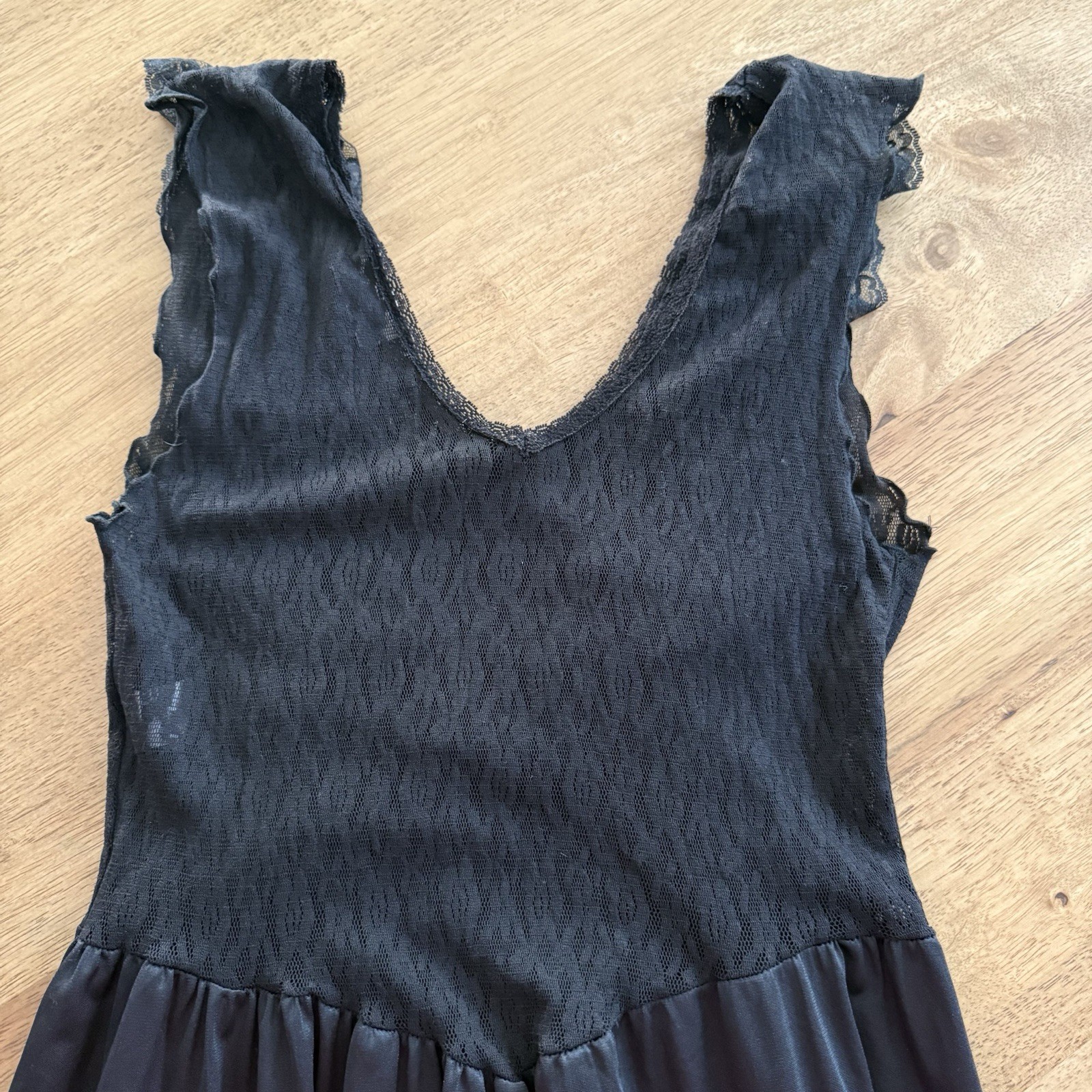 Vintage Black Nylon Slip Dress Dark Coquette Babydoll Lace Festival Rave Witchy