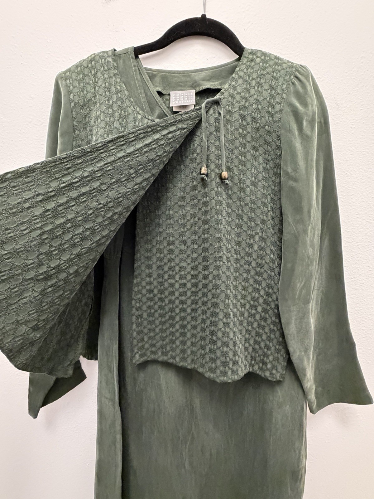Vintage Rabbit Rabbit Designs 2 Pc Rayon Dress Jacket Set Green Petite 4P USA
