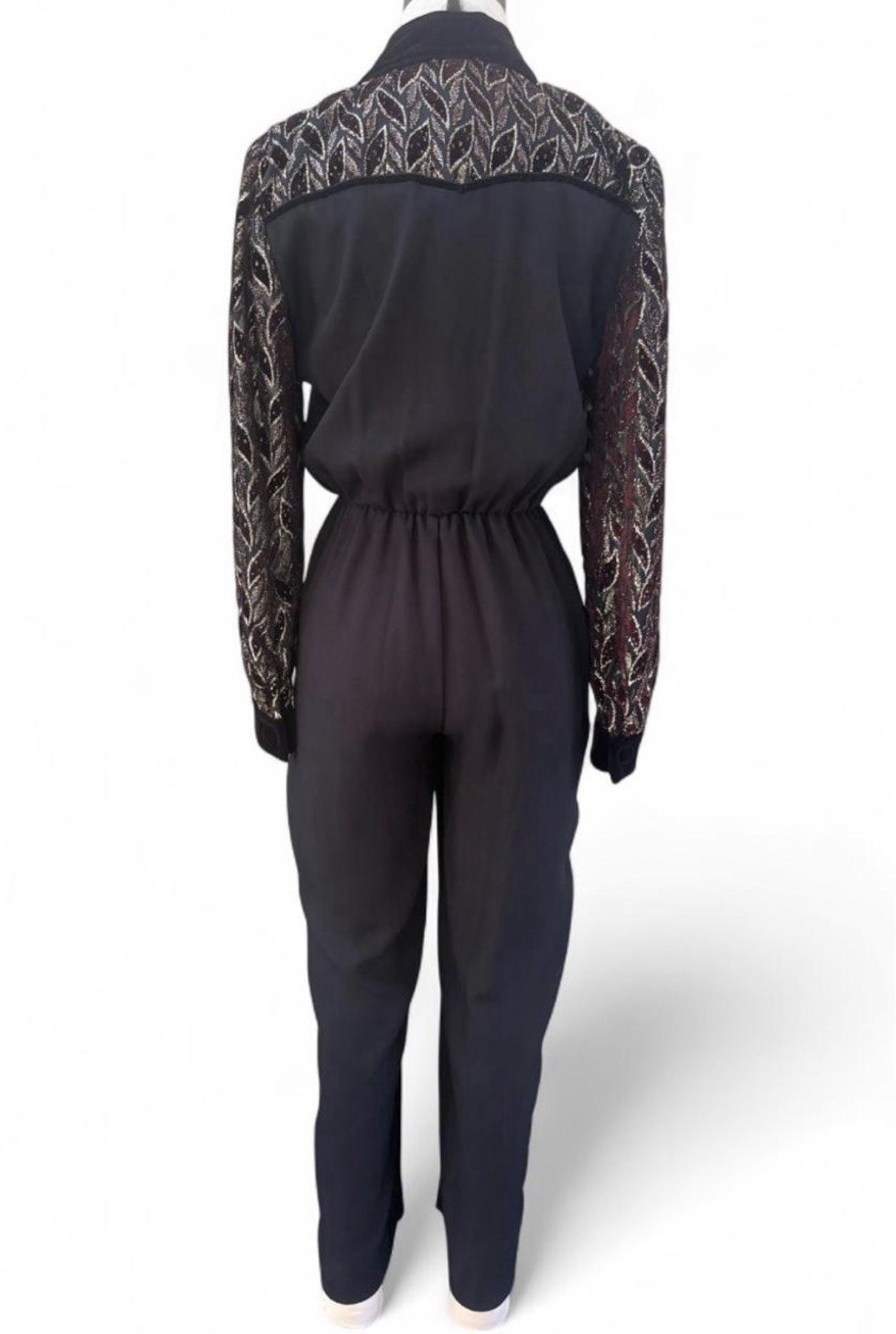 80’s Vintage Cocktail Jumpsuit Collared Burnout Velvet Sleeves Glam New Wave 4p