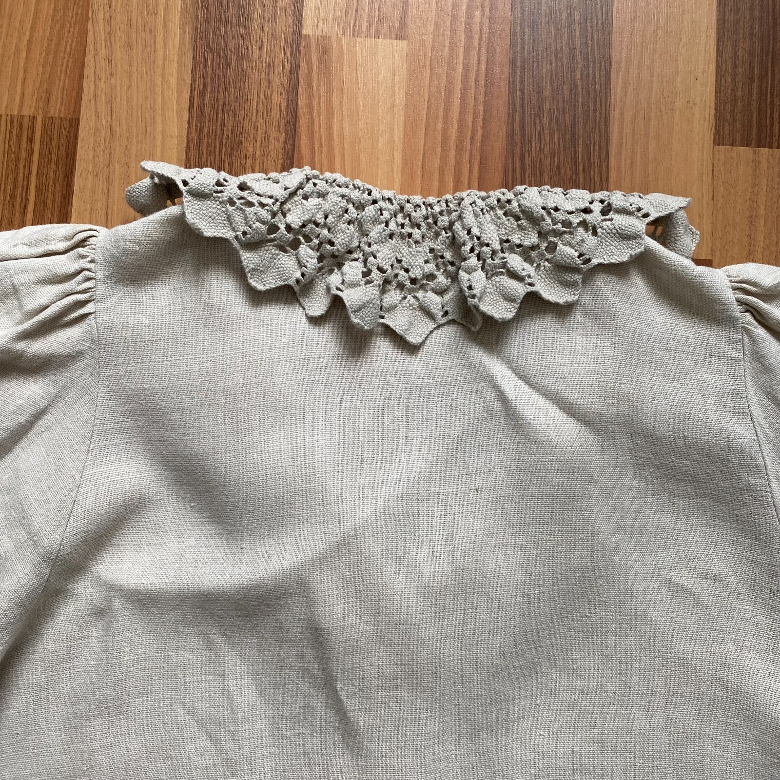 100% Linen Vintage Puff Sleeves Blouse Button Front Bavarian Romantic Folk 42